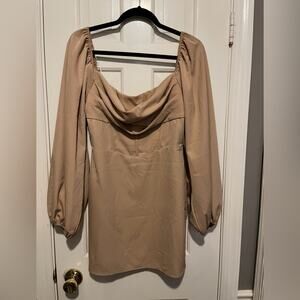 Princess Polly Dress Lillie Long Sleeve Beige Mini Size 8